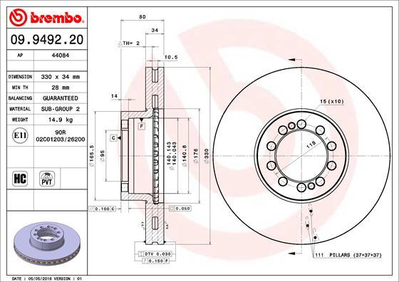 Brembo 09.9492.20 - Brake Disc www.parts5.com