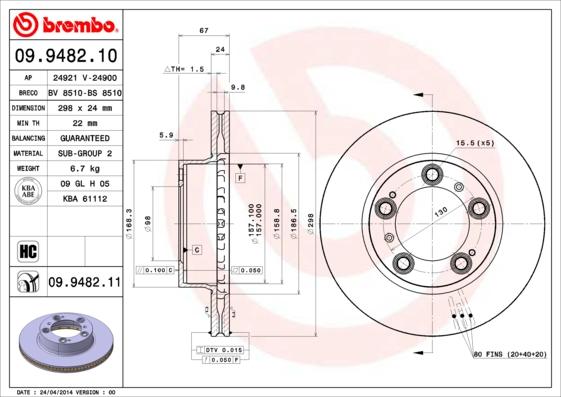 Brembo 09.9482.11 - Disc frana www.parts5.com