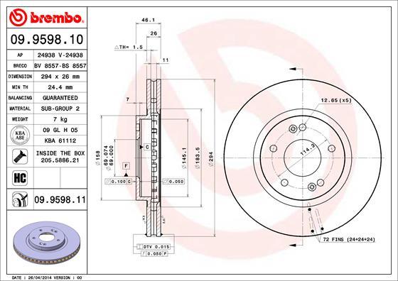 Brembo 09.9598.11 - Brake Disc www.parts5.com