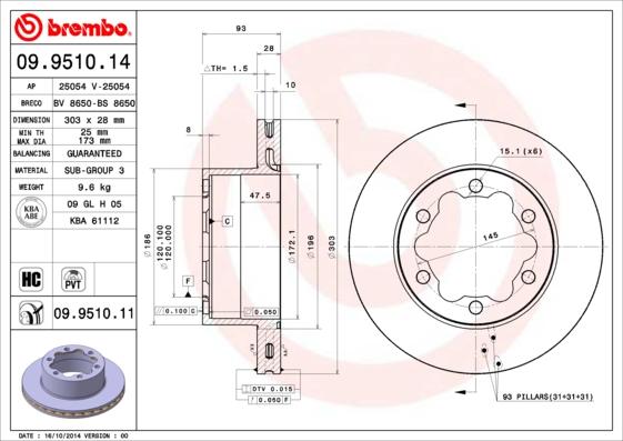 Brembo 09.9510.11 - Disc frana www.parts5.com