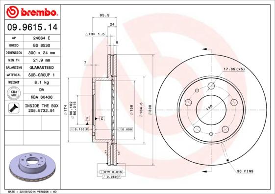 Brembo 09.9615.14 - Disco de freno www.parts5.com