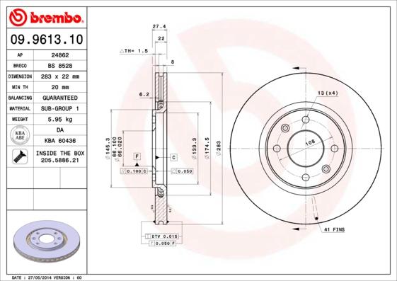 Brembo 09.9613.10 - Disc frana www.parts5.com