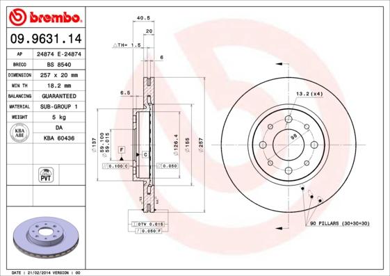 Brembo 09.9631.14 - Disc frana www.parts5.com