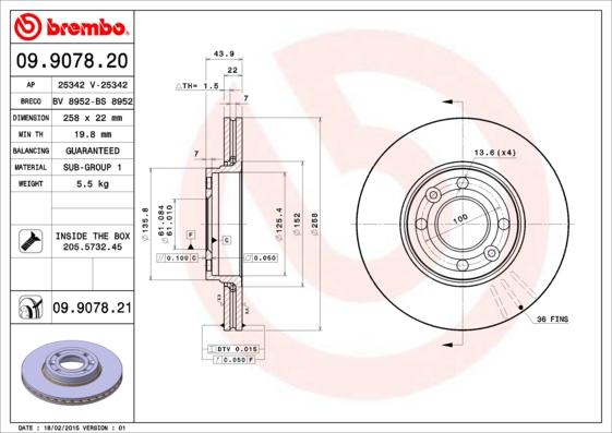 Brembo 09.9078.21 - Тормозной диск www.parts5.com