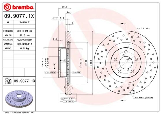 Brembo 09.9077.1X - Δισκόπλακα www.parts5.com