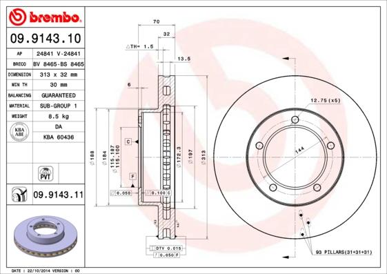 Brembo 09.9143.11 - Disc frana www.parts5.com