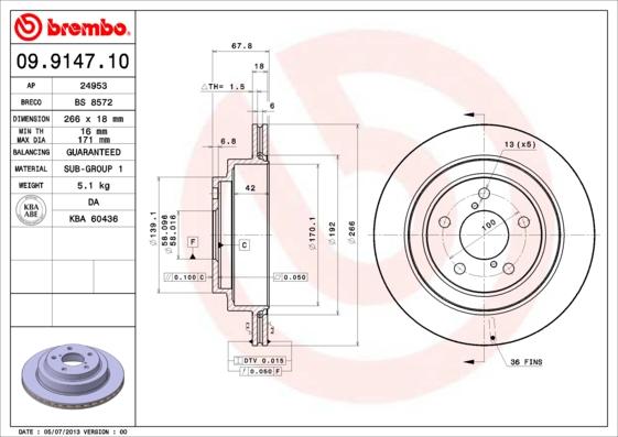 Brembo 09.9147.10 - Δισκόπλακα www.parts5.com