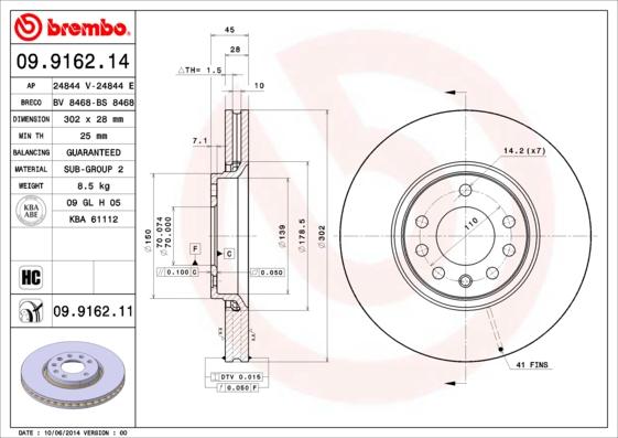 Brembo 09.9162.11 - Disc frana www.parts5.com