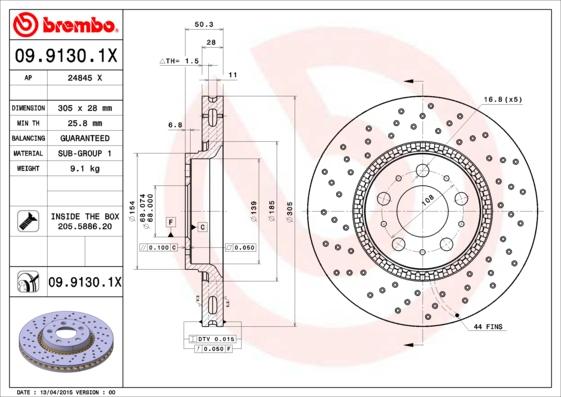 Brembo 09.9130.1X - Disc frana www.parts5.com