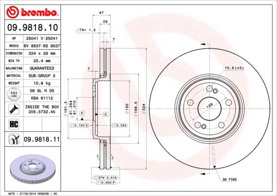 Brembo 09.9818.11 - Féktárcsa www.parts5.com