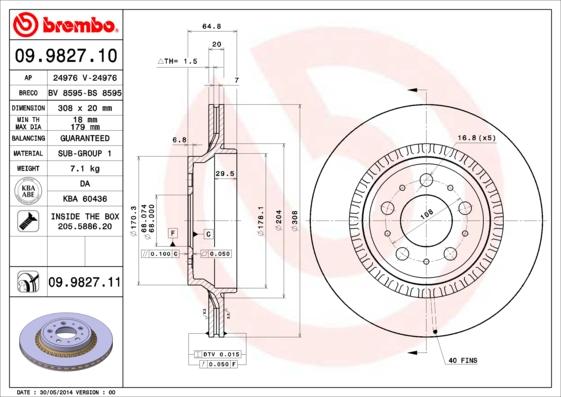 Brembo 09.9827.11 - Brake Disc www.parts5.com