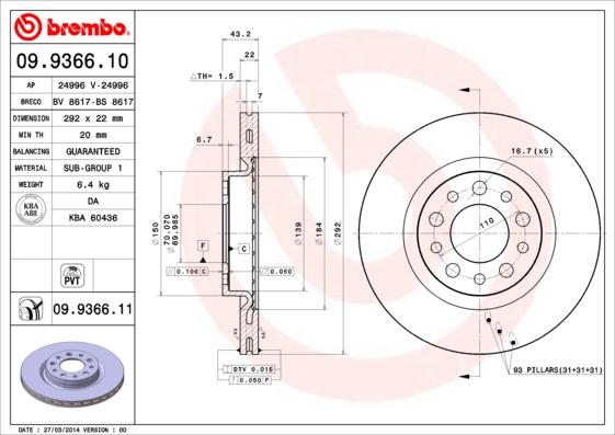 Brembo 09.9366.11 - Brake Disc www.parts5.com