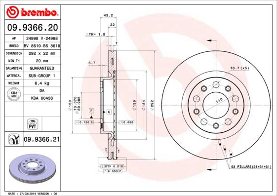 Brembo 09.9366.21 - Brake Disc www.parts5.com