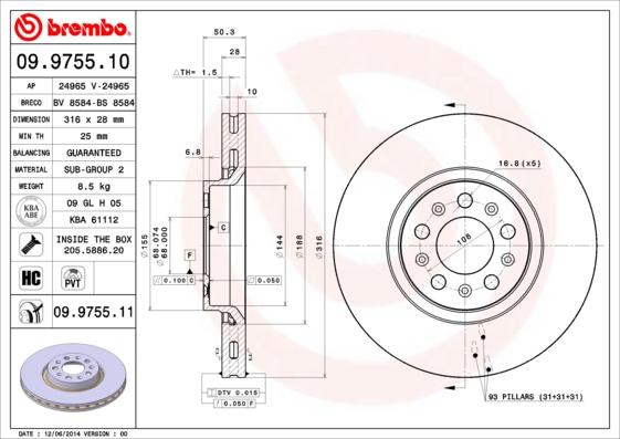 Brembo 09.9755.11 - Disc frana www.parts5.com