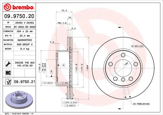 Brembo 09.9750.21 - Disc frana www.parts5.com