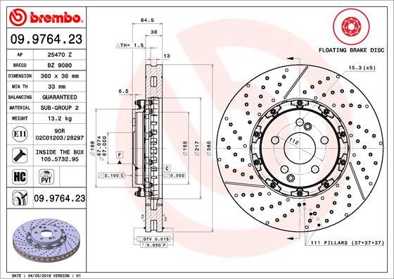 Brembo 09.9764.23 - Tarcza hamulcowa www.parts5.com