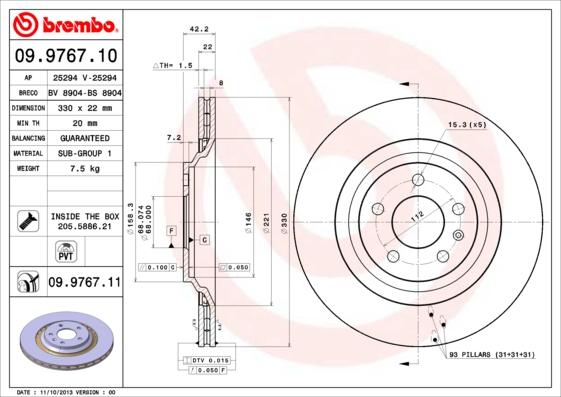 Brembo 09.9767.11 - Brake Disc www.parts5.com