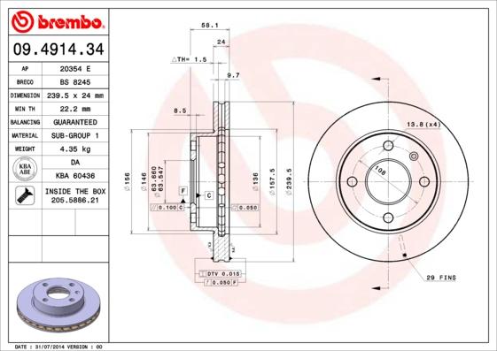 Brembo 09.4914.34 - Disc frana www.parts5.com