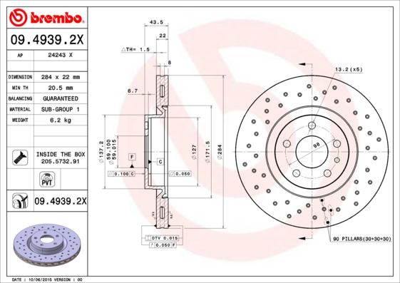 Brembo 09.4939.2X - Тормозной диск www.parts5.com