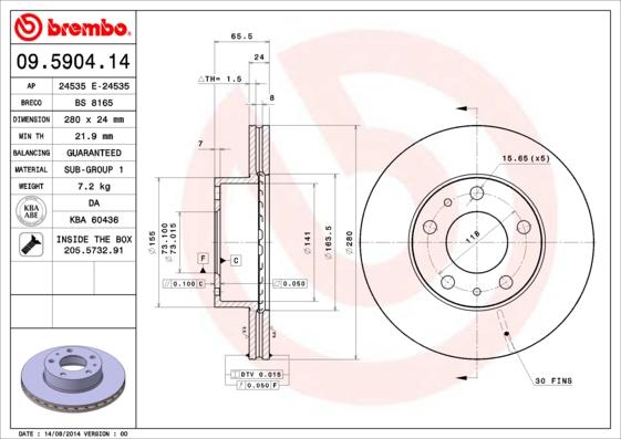 Brembo 09.5904.14 - Brzdový kotúč www.parts5.com