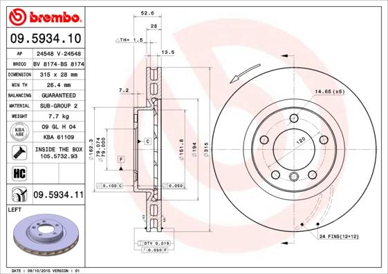 Brembo 09.5934.11 - Disc frana www.parts5.com