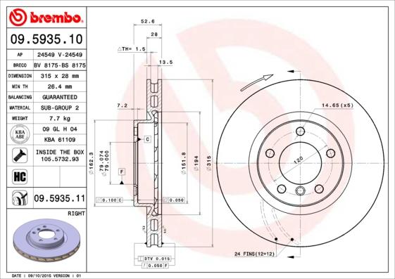 Brembo 09.5935.11 - Disc frana www.parts5.com