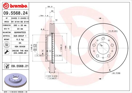 Brembo 09.5568.21 - Piduriketas www.parts5.com