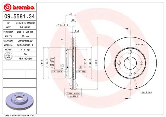 Brembo 09.5581.34 - Brake Disc www.parts5.com