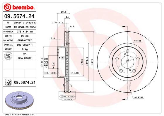 Brembo 09.5674.21 - Fren diski www.parts5.com