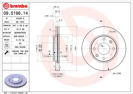 Brembo 09.5196.11 - Kočioni disk www.parts5.com