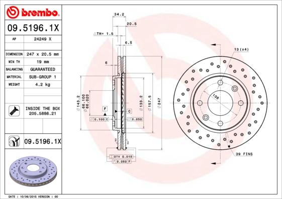 Brembo 09.5196.1X - Kočioni disk www.parts5.com