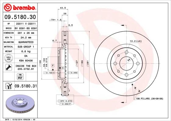 Brembo 09.5180.30 - Disc frana www.parts5.com