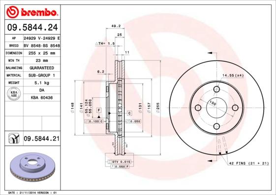 Brembo 09.5844.21 - Disco de freno www.parts5.com