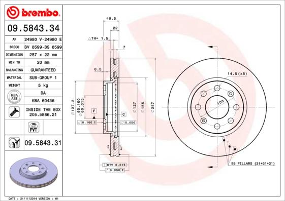 Brembo 09.5843.31 - Disco de freno www.parts5.com