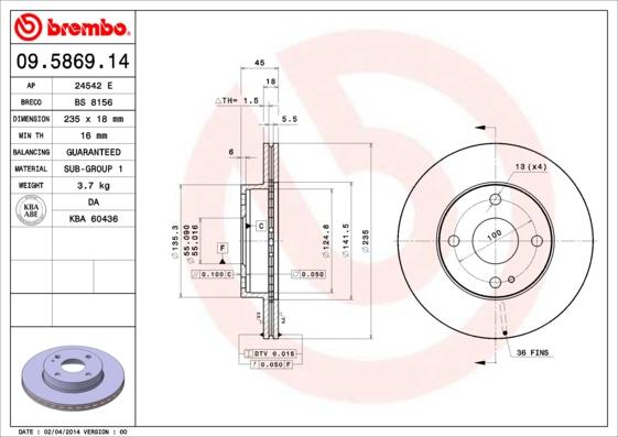 Brembo 09.5869.14 - Brake Disc www.parts5.com