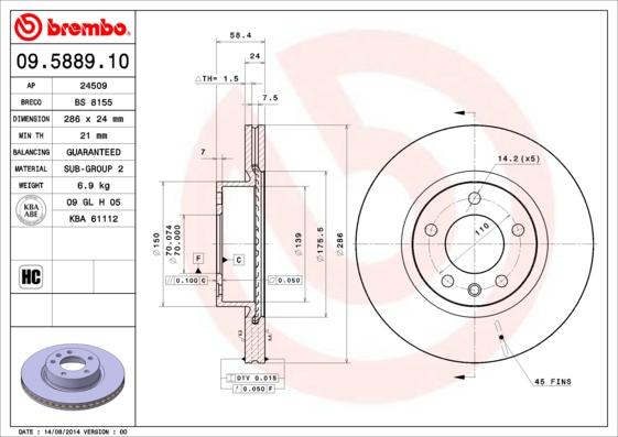 Brembo 09.5889.10 - Kočioni disk www.parts5.com