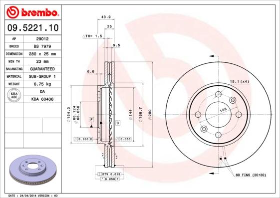 Brembo 09.5221.10 - Brake Disc www.parts5.com