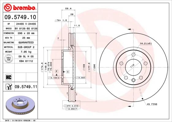 Brembo 09.5749.11 - Disque de frein www.parts5.com