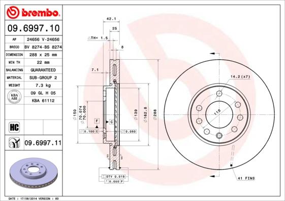 Brembo 09.6997.11 - Brake Disc www.parts5.com