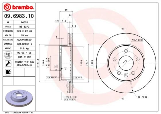 Brembo 09.6983.10 - Zavorni kolut www.parts5.com