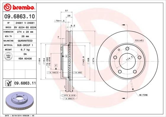 Brembo 09.6863.11 - Brake Disc www.parts5.com