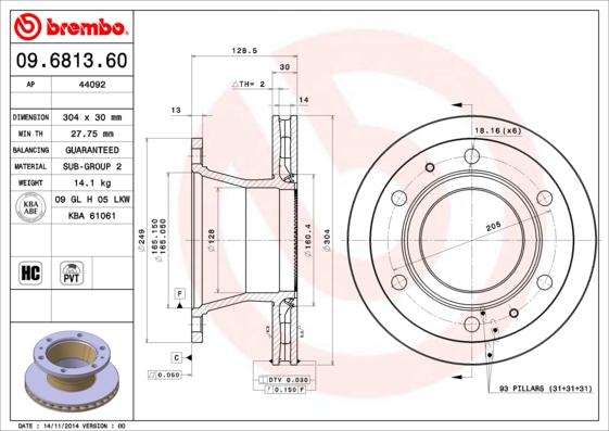 Brembo 09.6813.60 - Тормозной диск www.parts5.com