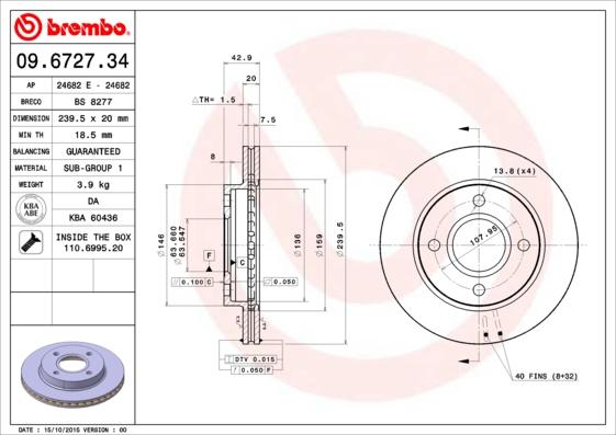 Brembo 09.6727.34 - Tarcza hamulcowa www.parts5.com