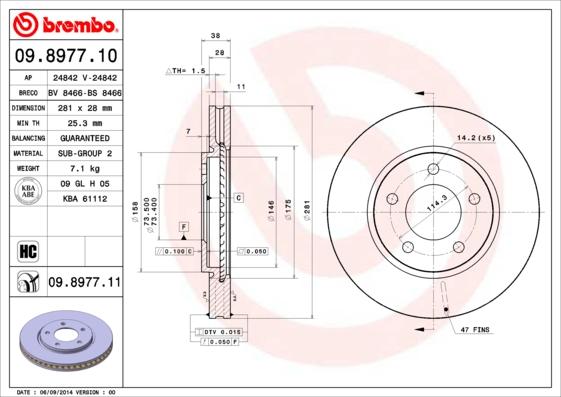 Brembo 09.8977.11 - Тормозной диск www.parts5.com