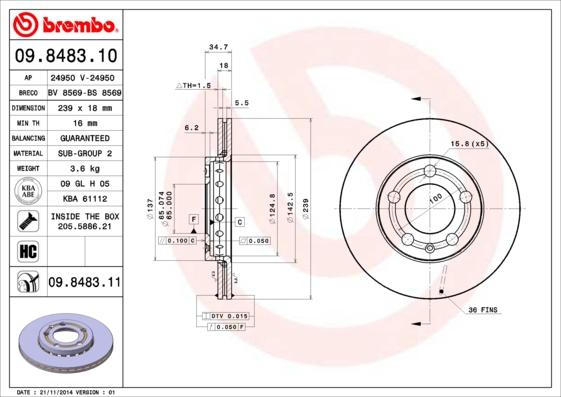 Brembo 09.8483.11 - Fren diski www.parts5.com