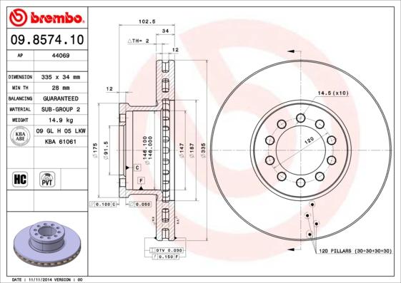 Brembo 09.8574.10 - Kočioni disk www.parts5.com