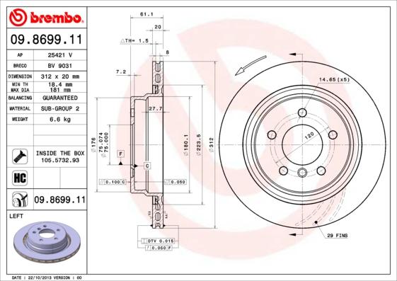 Brembo 09.8699.11 - Disc frana www.parts5.com