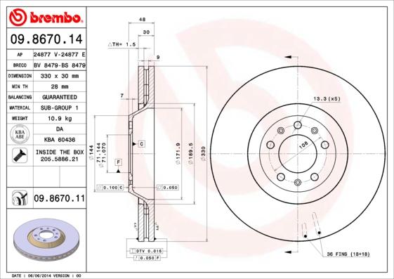 Brembo 09.8670.11 - Disc frana www.parts5.com