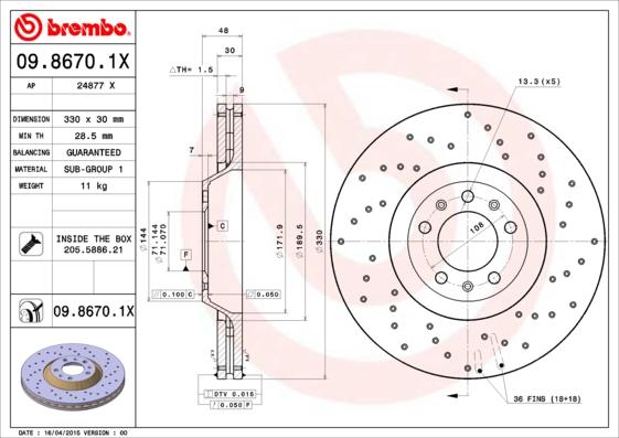 Brembo 09.8670.1X - Disc frana www.parts5.com