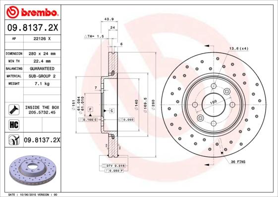 Brembo 09.8137.2X - Zavorni kolut www.parts5.com